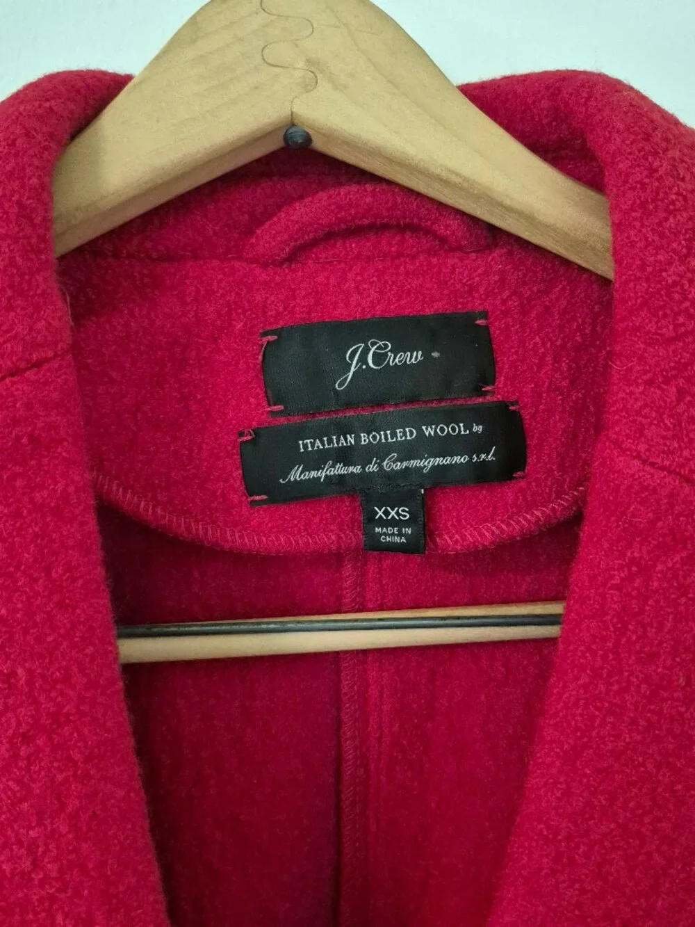 J Crew Italian Boiled Wool Coat Women XXS Red Belt Mid Length Old Money Mob Wife - Picture 2 of 7